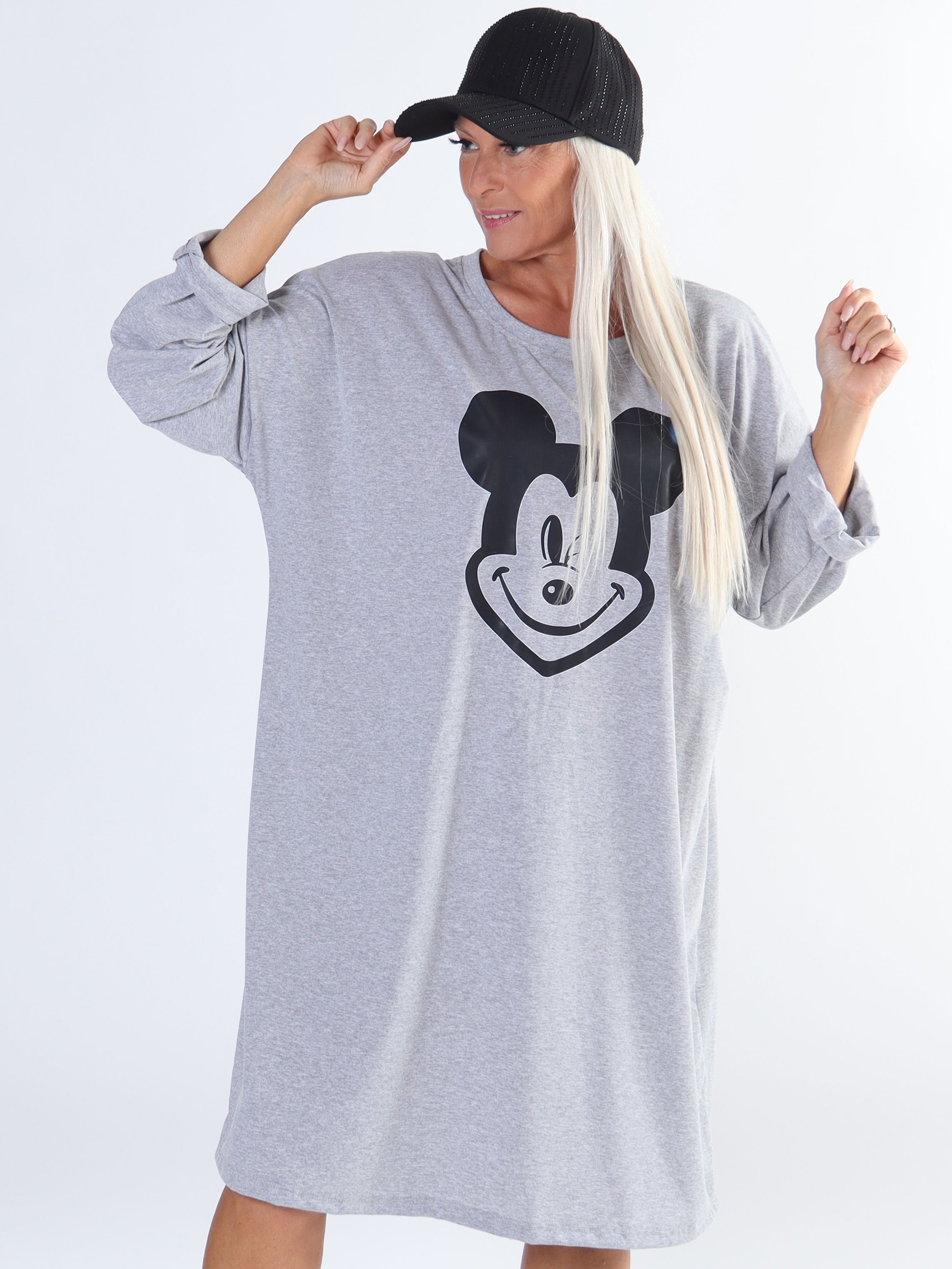 Amal - Lang plus size kjole i bomuld med tryk foran